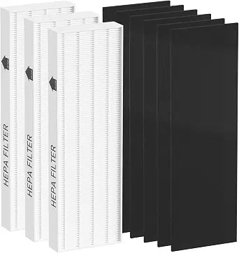 True HEPA Filter Replacement Compatible with Fellowes AeraMax 100 90 DX5 DB5 Air Cleaner Purifier, Compared to Part 40101701 9287001 9324001, 3 x True HEPA Filter and 6 x Carbon Pre-Filter