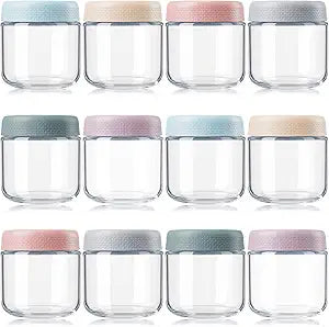 12 Pack 12oz Overnight Oats Containers with Lids, Wide Mouth Jars, Glass Food Storage Containers with Airtight Lids, CRYSTAL Storage Canister for Snacks Yogurt Cereal Fruit Salad Spice Sugar