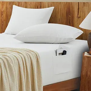 Vonty White Queen Extra Deep Pocket Fitted Sheet Set with Side Pockets