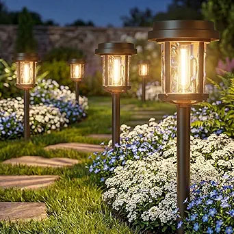 XMCOSY+ Solar Pathway Lights, Solar Lights Outdoor Waterproof IP65, 20 LM Bright Glass Outside Light for Garden Path Yard Walkway Driveway (Black & Brown)