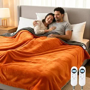 Eastsora Heated Blanket Electric Blanket King 90"x100" Dual Control Flannel Heating Blanket with 12 Heat Levels 12H Timer Auto Shut-Off Overheat Protection Soft & Cozy Machine Washable