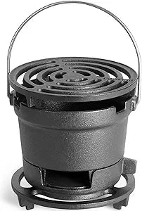 2-in-1 Hibachi Grill & S'mores Maker, 100% Pre-Seasoned Cast Iron, 6.5" Mini Small Portable Charcoal BBQ Grill for Outdoor Camping - 2 Heights, Draft Door