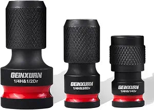 Geinxurn 3PCS Impact Screwdriver Bit Holders Include 1/2-inch, 3/8-inch and 1/4-inch Square Drive to 1/4-Inch Quick Release Hex Socket Adapter for Impact Wrench