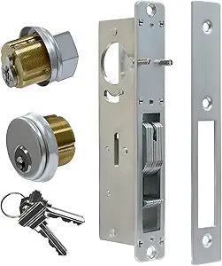 Commercial Mortise Door Lock with Thumbturn, 1-1/8" Backset Storefront Door Hook Bolt Lock, Solid Brass Cylinder, Direct Replacement for Aluminum Narrow Stile Doors (Silver)