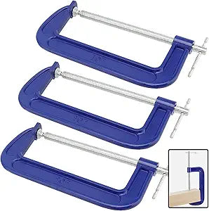 KEILEOHO 3 PCS 10 Inch Large C Clamps, Quick Grip C Clamps, Heavy Duty G Clamp for Metalworking, Woodworking, Blue