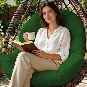 Egg Chair Cushion Replacement, Waterproof Outdoor Hanging Egg Chair Cushion Hammock Swing Chairs Cushions Pads, U-Shaped Thickened Cushions for Hanging Eggs Chairs, 47x33x7 Inches (Green)