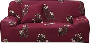 uxcell Stretch Sofa Cover Floral Printed Couch Slipcover for Sofas Loveseat Armchair Universal Elastic Furniture with One Pillowcase, Large