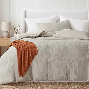 HYPREST Muslin Duvet Cover King Size, Cloud-Gauze Cotton Duvet Cover Set, Breathable & Lightweight, Soft Textured Linen Like Bedding Set with Zipper & 8 Corner Ties (Linen, King, 104"x90")