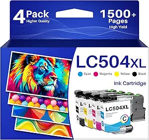 LC504 LC504XL Ink Cartridges Combo Pack Replacement for Brother LC 504 504XL High Yield Ink Cartridges Replacement for Brohter INKvestment MFC-J1355DW MFC-J1365DW MFC-J1367DW Printer, 4 Pack(B/C/M/Y)