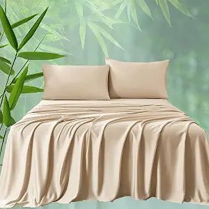 100% Viscose Derived from Bamboo Sheets for Hot Sleepers, 400 Thread Count, 16" Deep Pocket, Silky Soft, Cooling and Breathable, Full, Beige