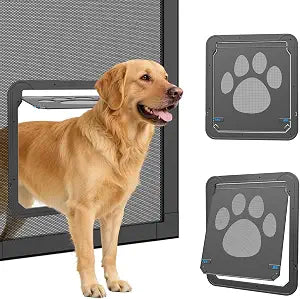Dog Door for Screen Doors, Large Dog Opening for Sliding Doors, Inner Flap 12"14" Lockable Magnetic with Automatic Close, Sturdy ABS Pet Doorway for Small to Large Dogs, Black L