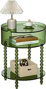 Modern Acrylic Round Side Table, End Table for Living Room, Clear Nightstand for Bedroom, Lobby and Office, Easy Assembly (Green, Nomal)