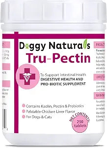 Tru-Pectin Anti-Diarrheal for Dogs & Cats, 250 Tablets Chicken Liver Flavor Helps Reduce Occasional Loose Stool & Diarrhea, Balance Gut pH, Support Normal Digestion & Gut Flora -Made in USA