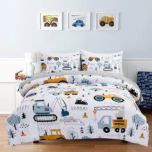 Holawakaka Boys Construction Truck Twin Comforter Set with Sheets 5 Pieces