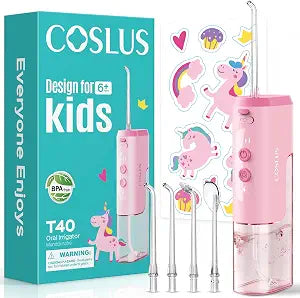 COSLUS T40 Portable Kids Water Flosser, Compact Mini Design, Ages 6+, Pink