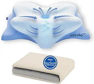 Derila Ergo Cervical Neck Pillow with Thermal Cooling Cover Contour Memory Foam Pillow for Back & Side Sleepers, Neck Support Pillow for Sleeping (Pillow + Cover Set)
