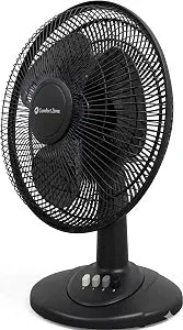 COMFORT ZONE 16" 3-Speed Oscillating Table Fan for Home - Black