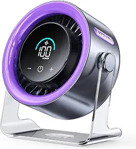 USB Desk Fan for Bedroom: 100 Speeds Digital Display Quiet Portable Fan with Turbo Airflow, 120 Rotating Small Rechargeable Battery Desktop & Wall-Mounted Fans for Bedroom Home Office