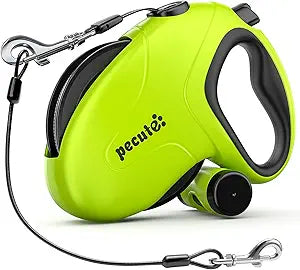 Pecute 32ft Retractable Dog Leash with Poo Bag Holder, Chew Proof Dog Leash with 360 Tangle-Free Extended, Anti-Slip Handle & Quick Brake Button, Suitable for Dogs Up to 110lbs in Weight