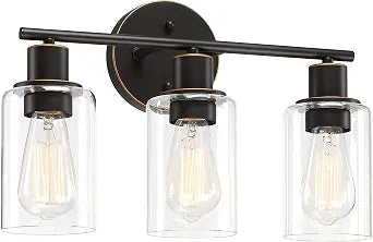 Pia Ricco Bathroom Vanity Light Fixtures, 3-Light Bathroom Wall Lights with Clear Glass Shades, Oil Rubbed Bronze Modern Vanity Light Over Mirror, Wall Sconces for Living Room Bedroom Hallway