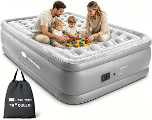 Queen Air Mattress with Built in Pump,18" Raised Blow up Air Bed,3 Mins Quick Self-Inflation/Deflation, Inflatable Mattress for Camping/Home/Guests/Travel Silver Gray