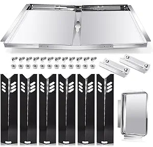 Hiorucet Grill Grease Tray Replacement Parts for Dyna Glo DGB610SSP, Adjustable 30''-36'' Gas Grill Drip Pan with Catch Pan, Heat Plate Shields for Dyna Glo 6 Burner Grill Parts.