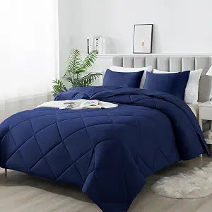3-Piece Full Comforter Set,All-Season,Soft & Hypoallergenic &Breathable Bedding,Polyester Quilted,Down Alternative(Comforter*1 & Pillowcases*2),Dark Blue