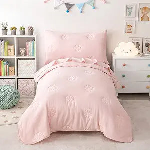 Toddler Bedding Set for Girls Boys Kids Quilted Comforter Set Pink
