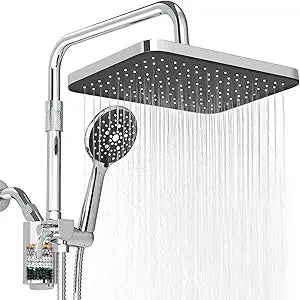 Filtered Shower Head with Handheld,12 Inch High Pressure Rain Shower Head with Adjustable Extension Arm,Dual shower filter head for hard water,Tool-Free DIY Kit,Chrome