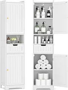 TidyHaven 67" H Tall Bathroom Storage Cabinet, Slim Narrow Organizer with Adjustable Shelves, 2 Doors & 1 Drawer, Freestanding Floor Cabinet for Bathroom, Kitchen, Living RoomWhite