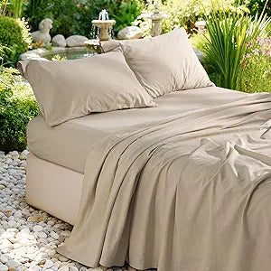 100% French Pure Linen Sheets Queen Size, Breathable, Soft and Durable Pure Linen Sheets, Anti-Tear Linen Bed Sheets, 16 Inch Deep Pocket - 4 PC (Linen,Queen)