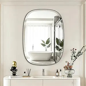 POZINO Beveled Bathroom Mirror, 24"x32" Matte Black Vanity Mirror for Over Sink, Modern Rectangle Wall Mirrors for Entryway Hallway Bedroom Living Room, Hangs Vertically or Horizontally
