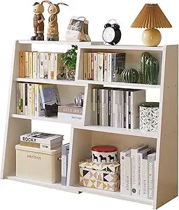 Aibiju Extendable Shelf Bookcase - 3-Tier Ladder Low Short Bookshelf for Small Space or Corner Study Office Living Room White YD-BC005W