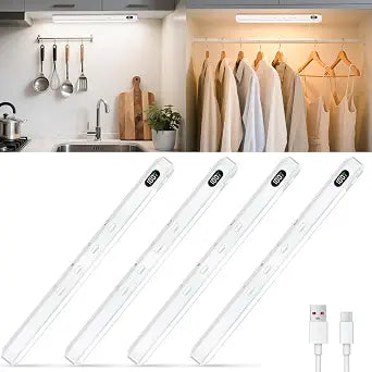 WILLED Under Cabinet & Closet Lights, Motion Sensor, Rechargeable, Magnetic, 3 Color Temps, Dimmable LED Light Bar for Indoor Kitchen Counter (4 Pack, White)