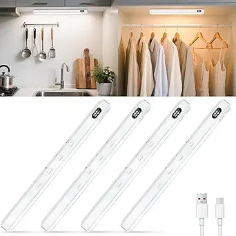 WILLED Under Cabinet & Closet Lights, Motion Sensor, Rechargeable, Magnetic, 3 Color Temps, Dimmable LED Light Bar for Indoor Kitchen Counter (4 Pack, White)