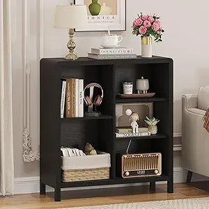 FATORRI 5 Cube Bookshelf, Wood Bookcase with 3 Adjustable Shelves, Farmhouse Cube Storage Organizer Shelf for Small Space Bedroom Living Room (Black)