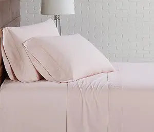 CANNON Solid Percale 200 Thread Count Sheet Sets Blush 100% Cotton 4-Piece Queen Sheet Set, Solid Color Themed, Adult Bedding, Oeko-TEX Certified