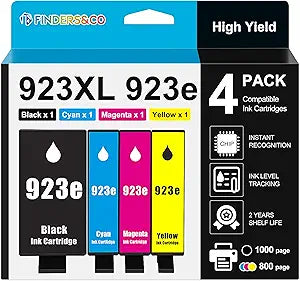 923e 923XL Ink Cartridges (with Chip) Compatible with HP 923 Ink Replacement for HP OfficeJet Pro 8120e 8122e 8130e 8125e 8135e 8138e 8139e Printer (BK/C/M/Y)