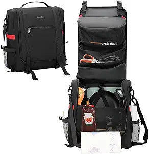 Camp Kitchen Organizer, Hanging Cooking Tools Storage Caddy Bag with Paper Towel Holder & Multi-Pockets, Portable Camping Utensils Kitchen Cookware Bag, Car Travel, Picnic, BBQ Essentials Camping Gift