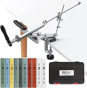 RUIXIN PRO RX-009 Professional Knife Sharpener with 10 Whetstones, 360 Rotation Flip Design Fixed-Angle Aluminum Alloy Kitchen Chef Knife Sharpening Kit Abrasive Holding System Tools