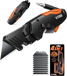 4-in-1 Multitool Folding Utility Knife Box Cutter, Navajas para Trabajo, Quick-Change Knife, Belt ClipBlade Storage, Gifts for Fathers Dad Papa, Extra 10 SK5 Blades Included