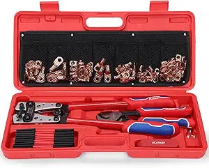 iCrimp Battery Cable Lug Crimping Tool Kit with Wire Cutter & Stripper for 8-1/0 AWG - 63pcs Copper Lugs & 25pcs Heat Shrink Tubes