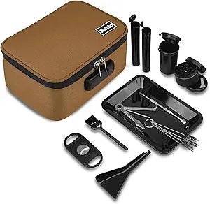 PODAHO Brown Travel Smell Proof Bag with Combination Lock, Water-Resistant Organizers Carrier Case with 10 PCS Accessories, Portable Container Box, Great Gift for Friends, Medium.