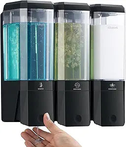 Shampoo and Conditioner Dispenser 3 Chamber No Drill Shampoo Dispenser for Shower Wall Mounted Shower Soap Dispenser 3 * 500ml Refillable Shower Dispenser for Bathroom Hotel(Black 3 Chamber)