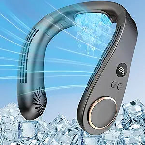 Neck Fans that Blows Cold Air with Cooling Plate, USB-C Rechargeable 5500mAh 3-15H long life, Portable Quiet AC with LED Display, Bladeless Personal Neck Cooler for Kids Adults Outdoor Travel, Black