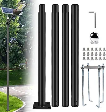 13Ft Street Light Pole, Street Light Poles for Outdoor Lighting, Solar Light Pole Accessory for Street, Patio, Backyard, Basketball Court, Park with Mounting Rebar