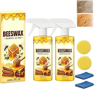 2Pcs Beeswax Wood Polish Spray, 120ml Natural Wood Cleaner & Polish for Furniture Floors Cabinets Tables Chairs, Deep Nourishing & Scratch Remover