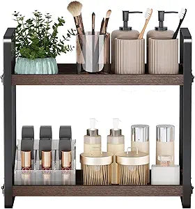 HNRLOY Bathroom Counter Organizer,Bathroom Countertop Organizer,Counter Shelf,Countertop Storage,Organization and Storage,Makeup Shelf,Sink Caddy(Brown 2 Tier)