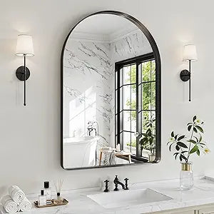 Arched Bathroom Mirror, 30"x40" Black Arch Wall Mounted Vanity Mirror Over Sink with Tempered Glass, Aluminum Alloy Deep Frame, Farmhouse for Bedroom, Entryway, Living Room