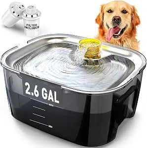 2.6 Gallon Dog Water Fountain Stainless Steel 10L Pet Fountain Cat Fountain Dog Bowl Dispenser 338oz Capacity for Multi Pet Homes 2 Filters with 7 Layer Dual Filter System Ultra Quiet Pump